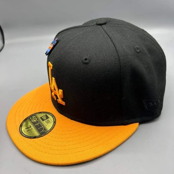 Los Angeles LA‎ Dodgers Hat Men 7 5/8 Frozen Orange 59Fifty New Era Fitted Cap